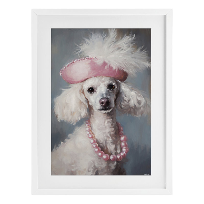 Magnifique reproduction sous-verre encadrée d'un chiot Collette, design par Tina LeCour, H 20 po x l 14 po