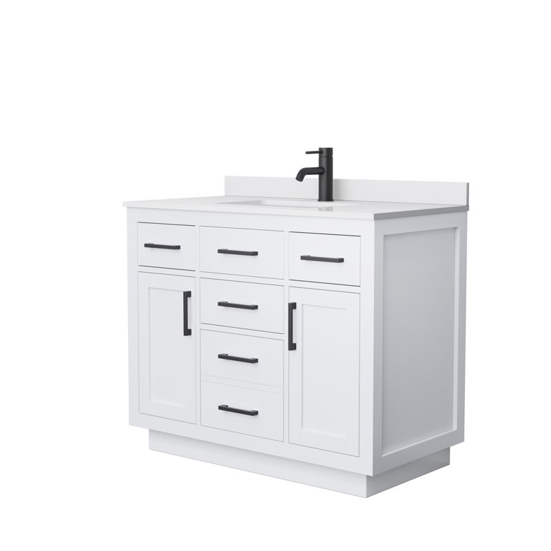 Beckett TK 42'' W Single Vanity, Matte Black, White Cultured Marble, White