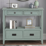 Tevrat Vintage Console Table | 4 Drawers & Open Shelf | Solid Pine Wood & MDF | Classic Style with Spacious Storage | Living Room/Entryway Sofa Table