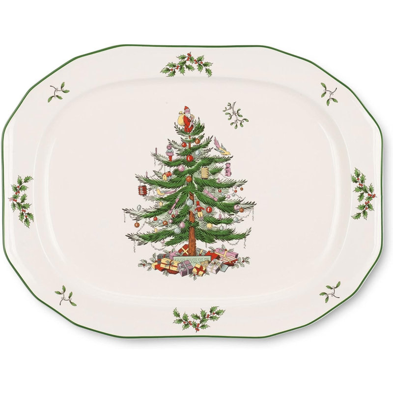 Spode Christmas Tree Sculpted Oval Platter 14"
