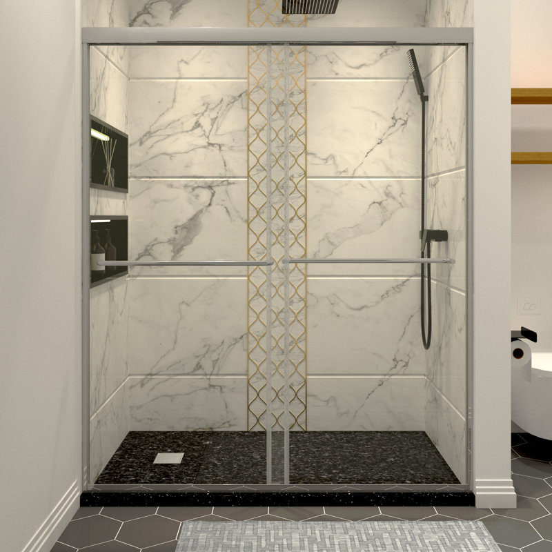 Porte de douche coulissante en chrome l 50 à 54 po x H 70 po, porte de douche en verre semi-sans cadre