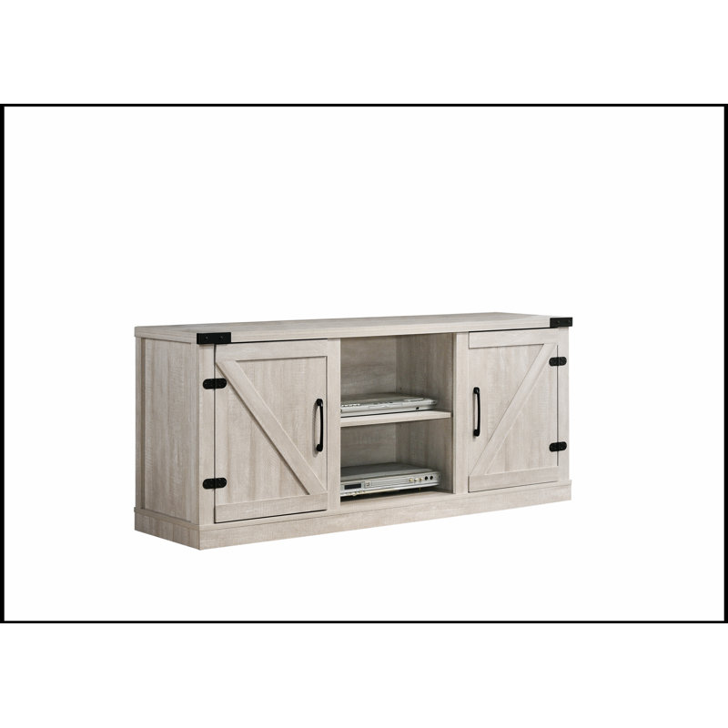 Salma Dusty 58-Inch Wide TV Stand with 2 Open Shelves and 2 Barn-Style Cabinets, for Modern Living Rooms, Gray