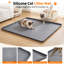 Tapis de litière extra large en silicone (81 x 79 cm), imperméable et anti-fuites, avec bords surélevés, facile à nettoyer, pour protéger le sol des bacs à litière, des zones d'alimentation et des chats, gris.