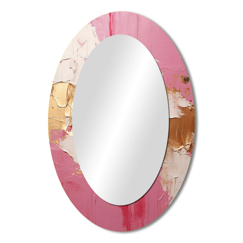 Minimalisme rose et doré Horizon I - grand miroir abstrait, miroir mural décoratif beige, reproduction d'art en métal, Ovale