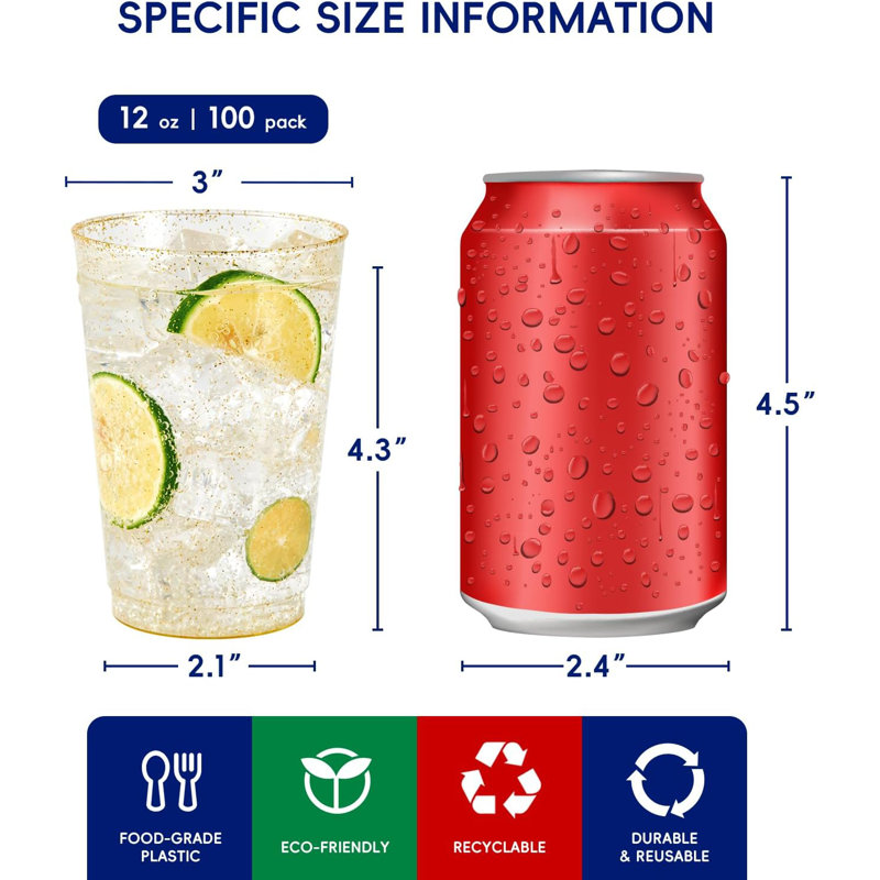 100 Pack 12oz Gold Plastic Cups
