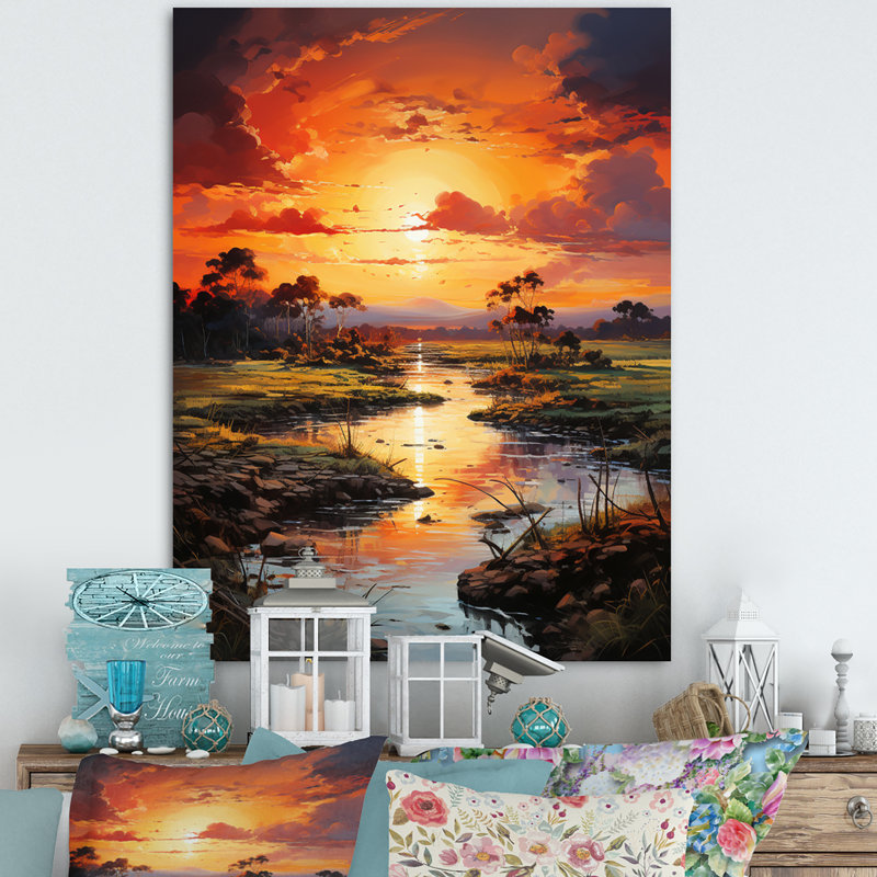 Vietnam River Delta Sunset III sur toile, H 40 po x l 30 po x P 1,5 po, Toile tendue