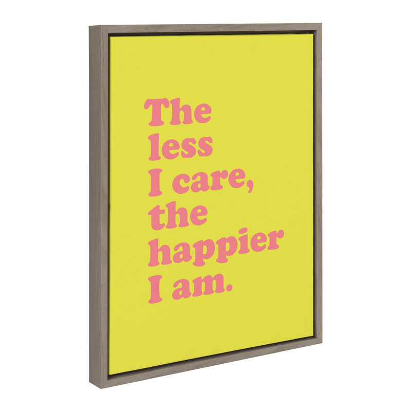 «Less I Care Happier I am in Yellow and Pink» par Apricot + Birch, reproduction d'art sur toile encadrée