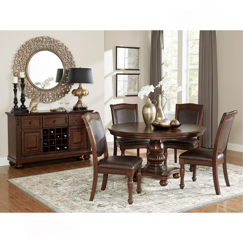 Traditional Dining Table 1Pc Cherry Finish Pedestal Base Round Table Dining Room Furniture