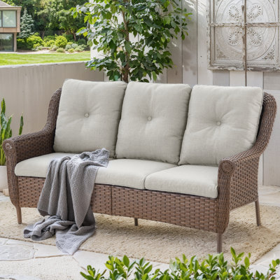 Rayla 69" Wide Patio Wicker Outdoor Sofa with Cushions with Cushions