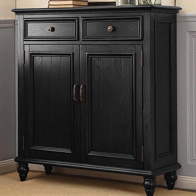 Black Solid Wood Shoe Storage Bench, 43.31" H x 39.37" W x 15.75" D