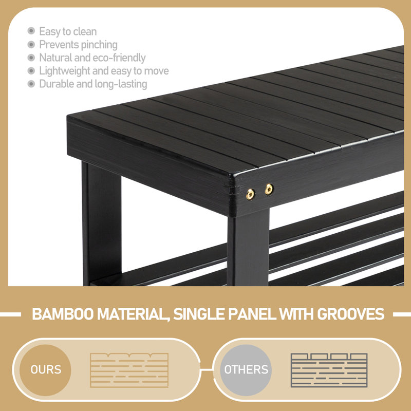Babb Wood Shelves Storage Bench, Black