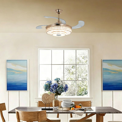 42-Inch Golden Crystal Invisible Fan Light, Bluetooth Music Player, Remote Control, Three-Tone Lighting, Silent And High Air Volume Design