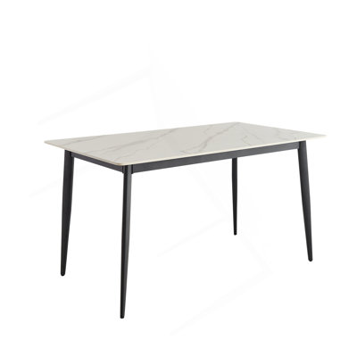 Dining Table Table 55" Rectangular White Kitchen Table With Porcelain Table Top And Metal Legs,Dining Room Table For 4,Mid Century Dinner Table For Living Room And Office,Table Only