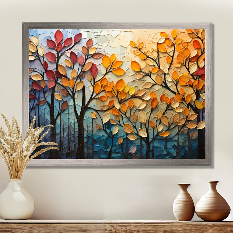 Leaves Autumnal Symphony Patchwork I - Décoration murale feuilles, H 16 po x l 32 po x P 1 po, Cadre photo unique