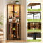 Armoire de bar d'angle 63,4 "avec lumières à DEL, armoire à vin haute avec rangement, armoire à alcool industrielle à 5 niveaux avec supports en verre, tablettes réglables