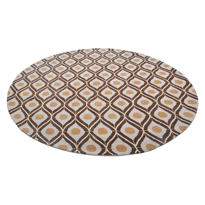 Durnan Hand Tufted Wool Eco-Friendly Round Area Rugs - Round, Beige Brown Color, Geometric Modern Design, High Pile Thick Handmade Anti Skid Area Rugs for Living Room, Bed Room 
