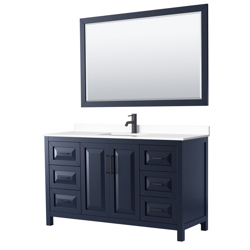 Daria 60'' W Single Vanity, White Carrara Marble, Dark Blue, Matte Black