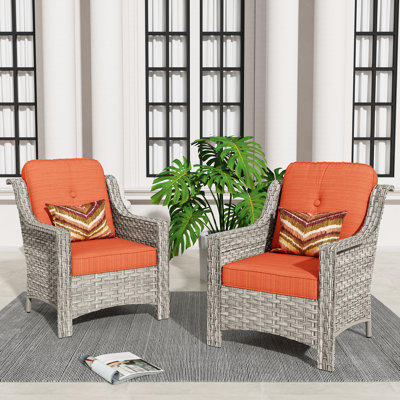 Emanuell 2 - Person Outdoor Wicker Chairs, All Weather Rattan Chairs 2-Seater with Comfy Cushions