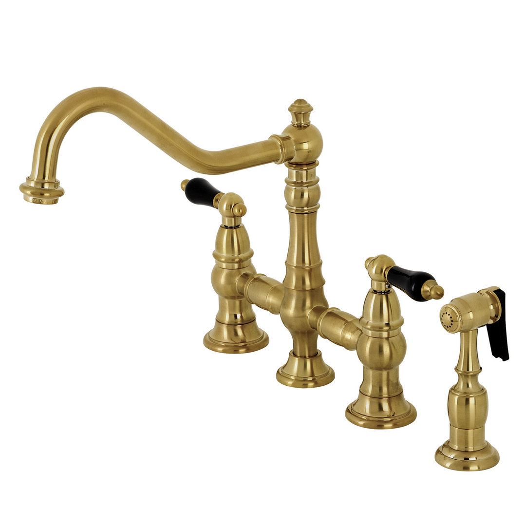 Kingston Brass Duchess Two-Handle 4-Hole Deck Mount Bridge Kitchen Faucet with Brass Side Sprayer Kingston Brass 