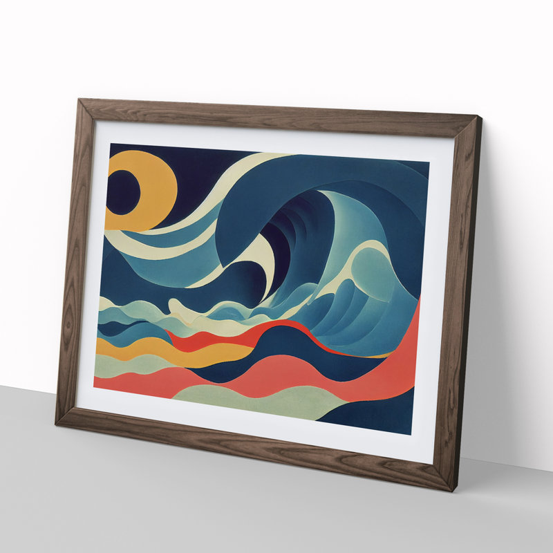Abstract Ocean Wave Vol.1 - Framed Print, 46cm H x 64cm W x 2cm D, Walnut