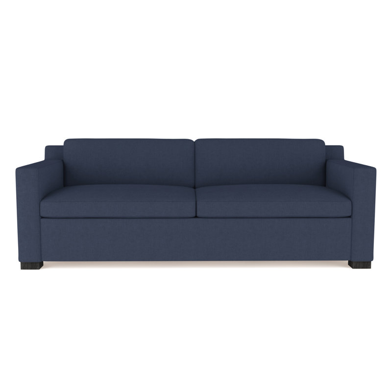Causeuse Mercer, Lin à tissage carré imprimé bleu, H 33,5 po x l 72 po x P 39 po, Ébène