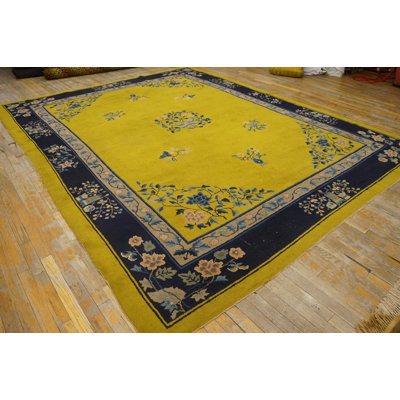 Tapis antique antique à motif floral chinois, médaillon des années 1920
