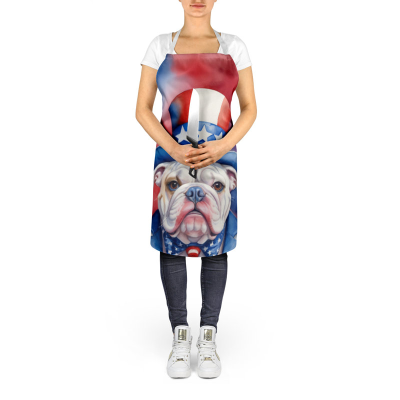 Patriotic American Apron, White English Bulldog