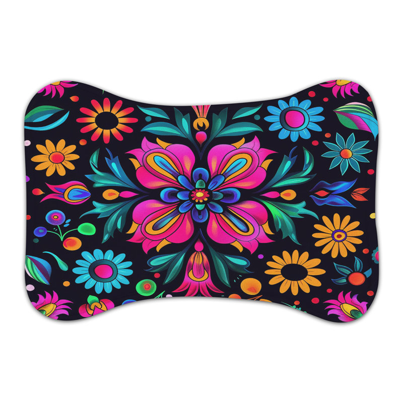 Fiesta Blooms - 1 Piece Bone Shape Feeding Mat, XL (18")