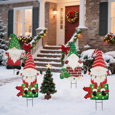 Christmas Gnome Yard Stake, Solar-Powered LED Metal Outdoor Decoration, Garden Stake For Lawn, Patio, Porch