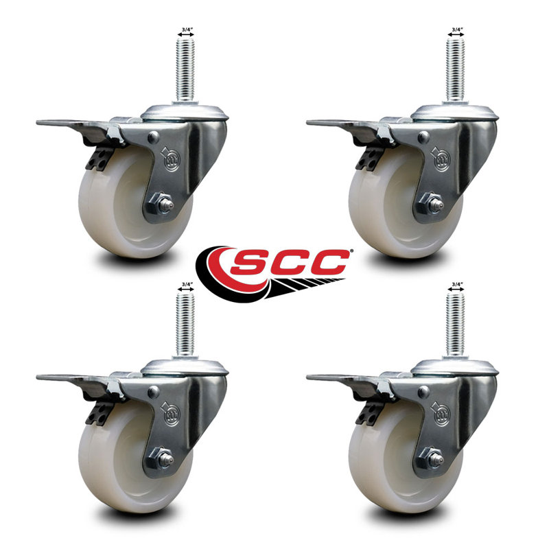 Swivel 3/4 Inch Threaded Stem Caster Set with Total Lock Brake