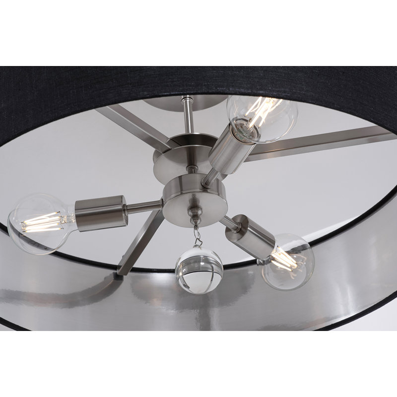 Luminaire suspendu simple à 3 lumières Woodvale, Noir / argent, Nickel satiné