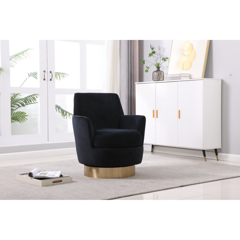Fauteuil demi-tonneau en velours, fauteuil d'appoint pivotant pour salon, Velours noir