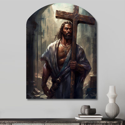 «Black Jesus with Cross III» - arche, art mural paysage en métal, sculpture murale asymétrique en métal