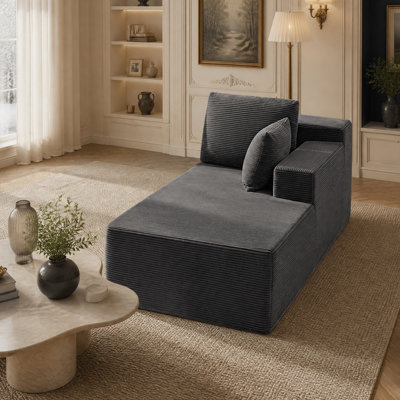 Canapé à compression pour accoudoir à gauche avec revêtement en velours côtelé, fabrication en mousse et conception sans assemblage