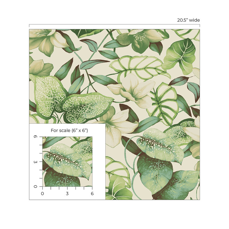 Tommy Bahama Windemere Floral 18' L x 20.5" W Peel and Stick Wallpaper Roll, Green