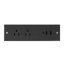 4 Door Black Wood Sideboard Buffet Cabinet with Power Outlet, Wavy Vertical Texture Accent Cabinet with No-Handle Design (Door Top Edge as Handle), Freestanding Kitchen Storage Cabinet for Dining Room