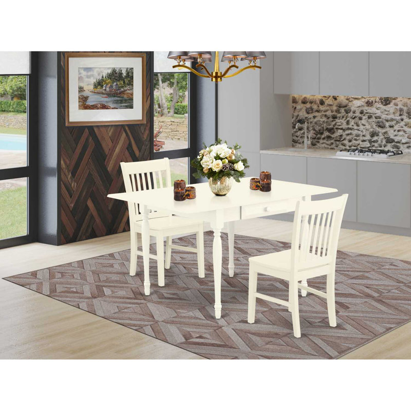 L'ensemble de table de salle à manger 3 pièces pour petits espaces comprend une table de salle à manger rectangulaire avec Dropleaf et 2 chaises en bois, noir et cerise