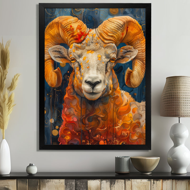 Blanc, jaune, astrologie, Rams Radiance Ii Aries - astronomie Bélier, art mural, salon, Cadre flottant noir