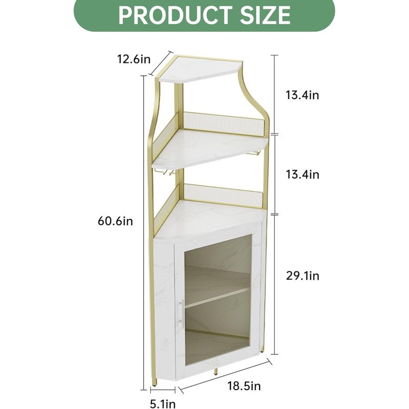 Armoire de bar d'angle à 5 niveaux, support à vin industriel avec porte-verre, tablettes réglables, or