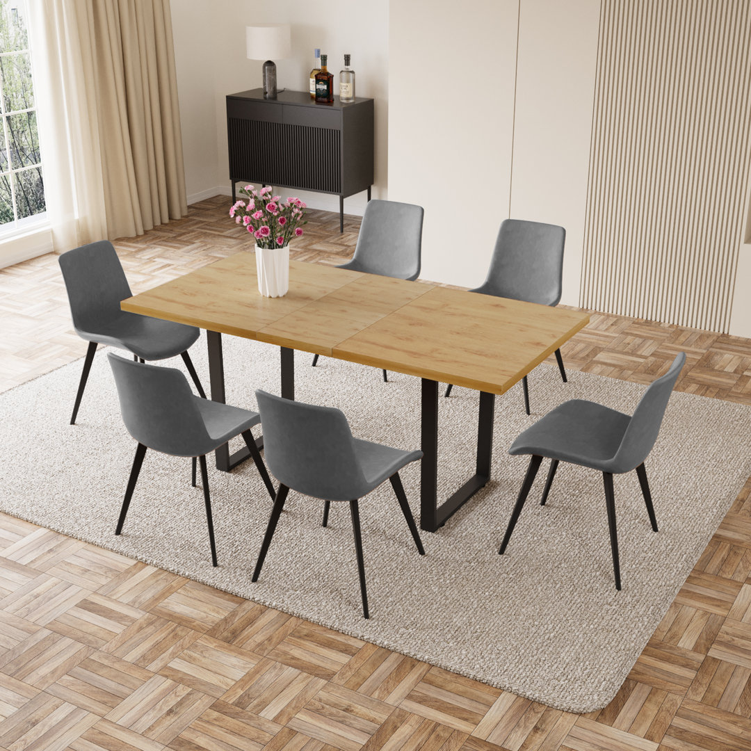 Eastfield 66.9'' Dining Table Set, 7 - Piece Extendable Double Pedestal Dining Set George Oliver Chair 