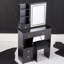 Petit meuble-lavabo de 29,2 po avec tabouret de bureau et tabouret rembourré à gauche 29,5 po, grande commande tactile, interrupteur tricolore, miroir à luminosité réglable, rangement à grande capacité, convient aux petits espaces-1018575445