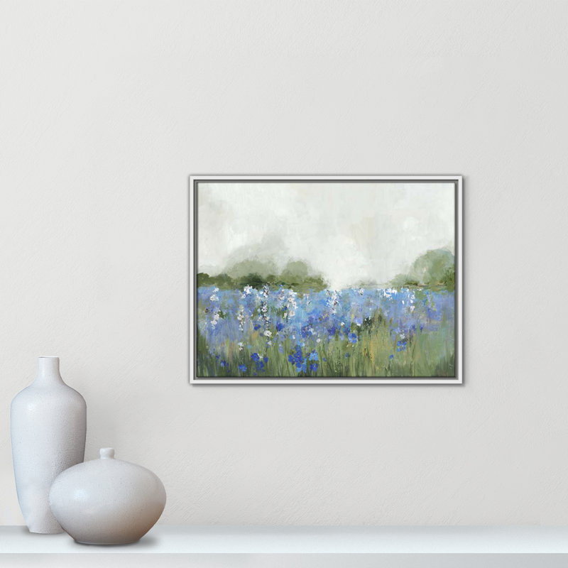 «Meadows Bluebells Field» encadré sur toile par Allison Pearce, H 19,5 po x l 25,5 po x P 2 po, Cadre blanc