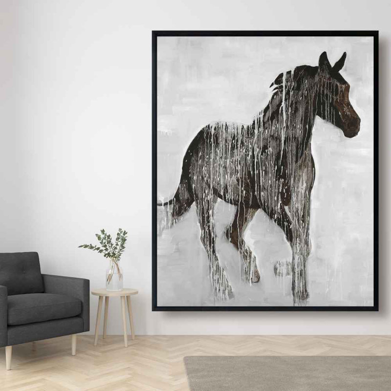 Abstract Brown Horse - Western Gray Framed Canvas Decor