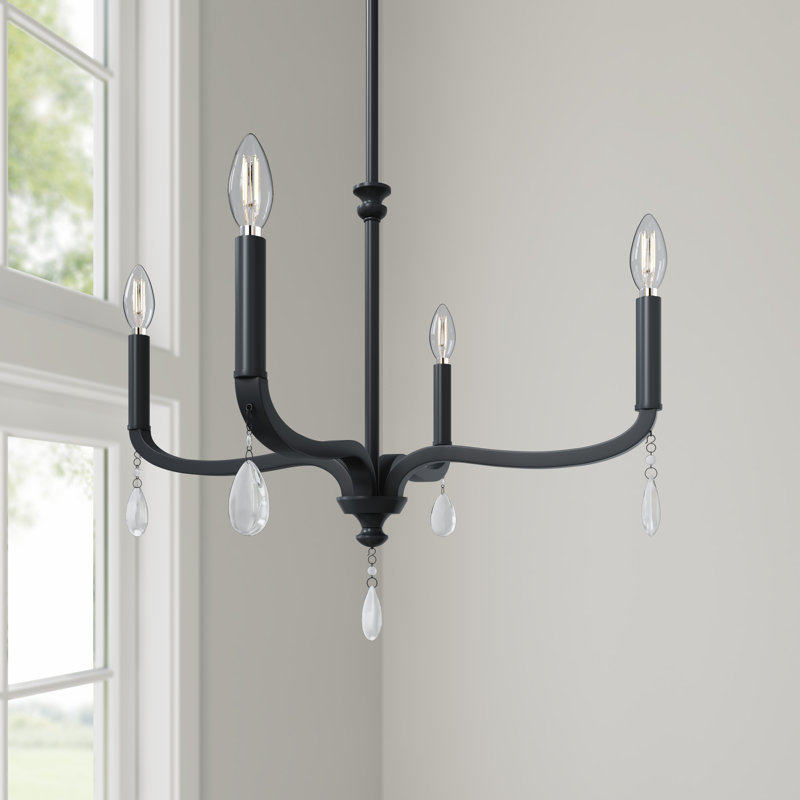 Lustre 4 lumières Bellvue, H 56 po x l 22 po x P 22 po, Noir mat, Quatre lumières