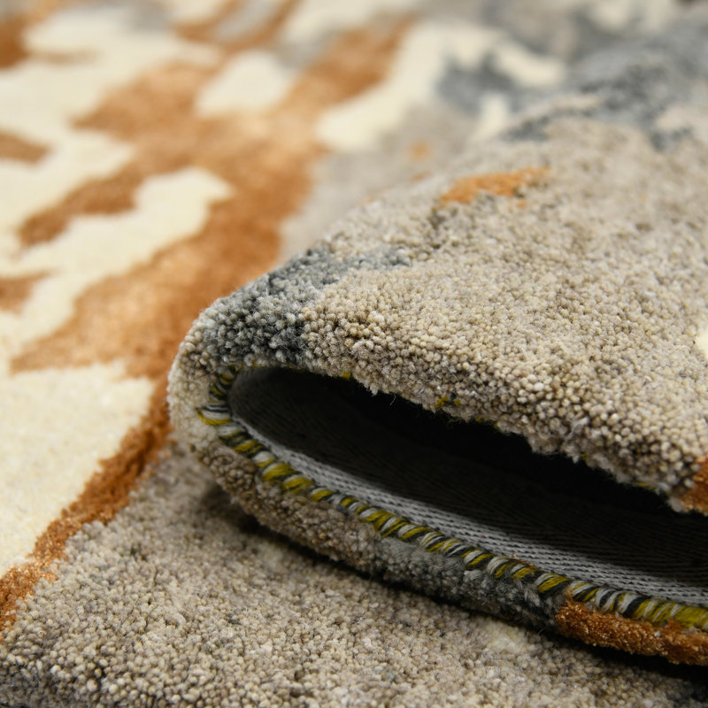 Tapis gris / orange touffeté à la main Husman, Rectangle 8 pi x 10 pi