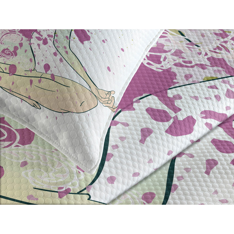 Ambesonne Modern Bedspread Set Boho Lady Illustration Spots Multicolor, King Bedspread + 2 Standard Shams