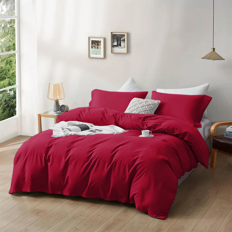  Ensemble de housse de couette réversible en microfibre ultra-douce 200 TC avec taies d'oreiller, Rouge