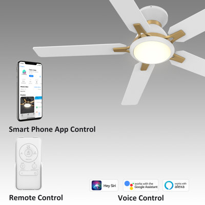  52" Smart Flush Mount Ceiling Fan with LED Lights, Remote Control
