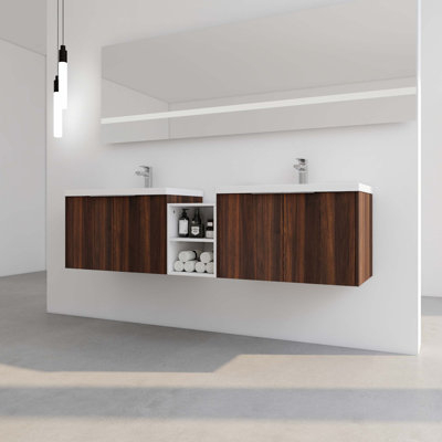 Meuble-lavabo double 71,10 po avec plateau en bois manufacturé Edna