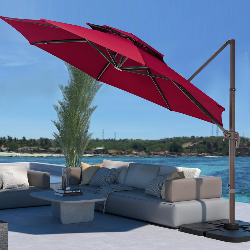 Parasol extérieur en porte-à-faux 12 pi avec couvercle Germar, Rouge